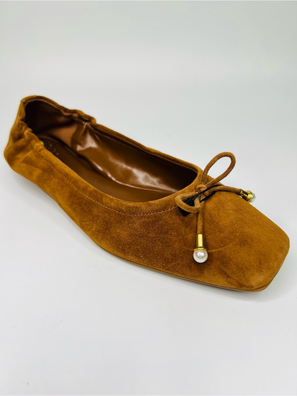 Vince Camuto Burnt Sugar Suede Square Toe Bow Detail Ballet Flats Size 9 - Picture 12 of 13
